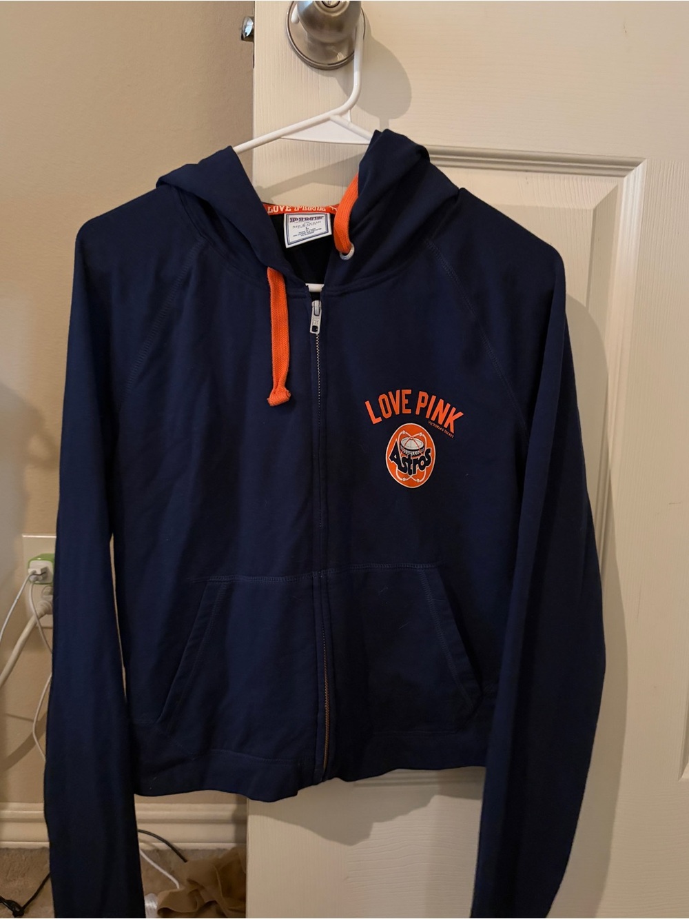 HOUSTON ASTROS MLB PINK Victoria's Secret Navy Hoodie with Orange Accents